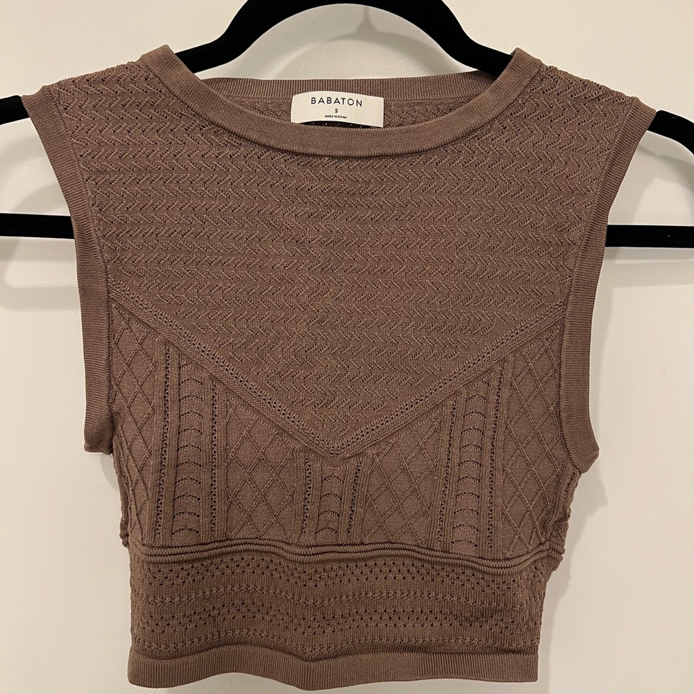 Babaton Taupe Textured Knit Top